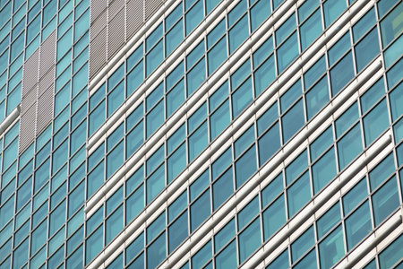 futuristic business window background with glass frame in modern city