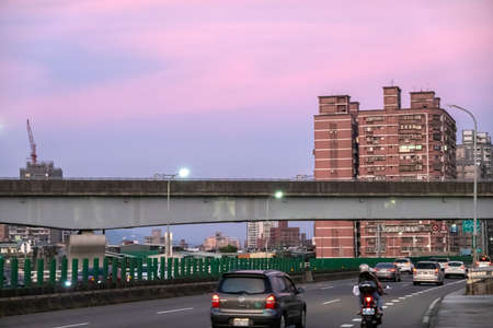 Taipei, Taiwan-Oct 2nd, 2020: cityscape of cars at bridge in Taipei Taiwanのeditorial素材