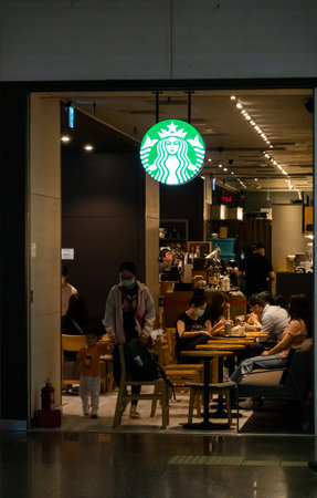 Banqiao, Taiwan-Oct 4th, 2020: Starbucks at Banqiao Bus and MRT Station in New Taipei city, Taiwan
