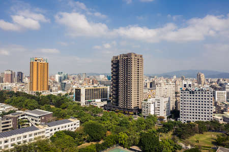 Taichung, Taiwan-November 21th, 2019: cityscape of Taichung city with skyscrapers and blue sky at Taichung City, Taiwan, Asiaのeditorial素材