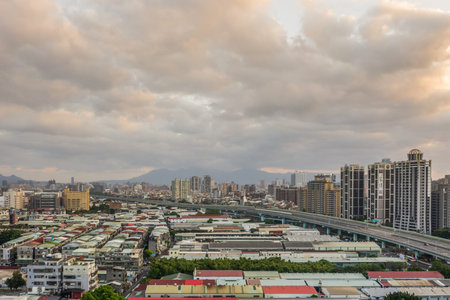 Banqiao, Taiwan-October 20th, 2019: aerial view of morning cityscape with in Banqiao, New Taipei city, Taiwanのeditorial素材