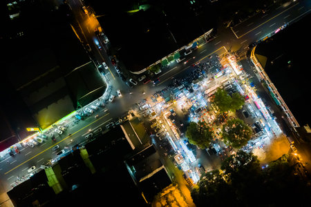Nantou, Taiwan-September 11th, 2019: aerial view of Shuren night marketplace at Puli town, Nantou, Taiwanのeditorial素材