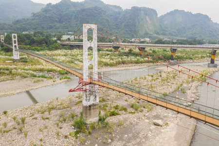 Caotun, Taiwan-September 10th, 2020: Double Tenth Suspension Bridge, the longest suspension bridge in Taiwan, Nantou, Asiaのeditorial素材