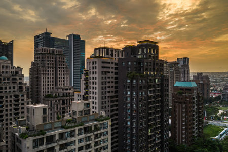 Taichung, Taiwan-September 27th, 2019: cityscape of Taichung city with skyscrapers and buildings at Taichung City, Taiwan, Asiaのeditorial素材