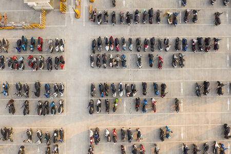 Taichung, Taiwan-Feb 19th, 2020: aerial view motorcycles parking, Taiwanのeditorial素材