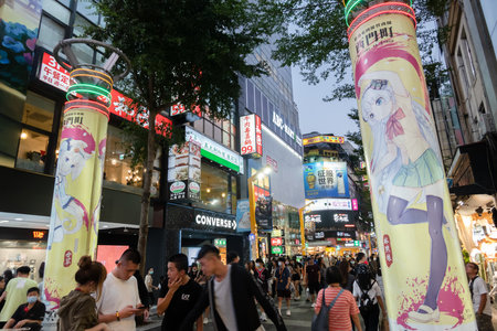 Taipei, Taiwan-Oct 4th, 2020: shopping crowd at Ximending district at Taipei, Taiwanのeditorial素材