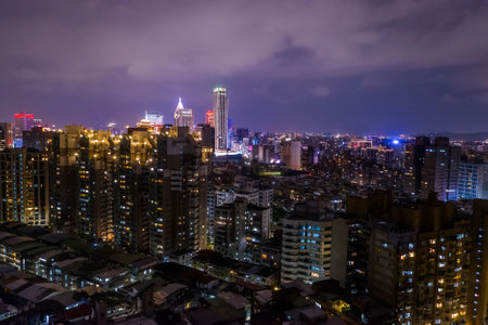 Taipei, Taiwan-October 20th, 2019: aerial view of night scene with skyscrapers, Taipei, Taiwanのeditorial素材