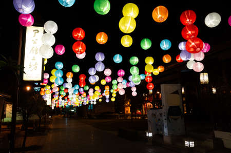 Changhua, Taiwan-Jan 20th, 2020: colorful lanterns hanging up at lukang old street, Changhua, Taiwanのeditorial素材