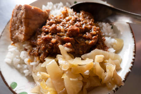 Taiwanese snacks of Chinese braised pork on riceの写真素材