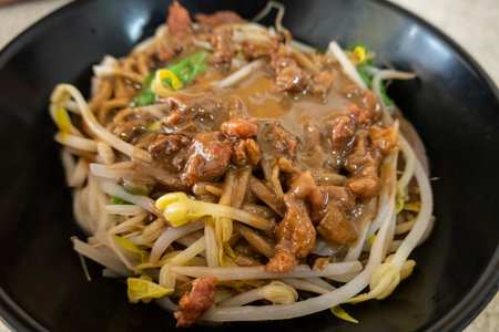 chinese bean sprouts on a dish at tableの写真素材
