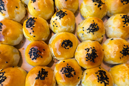 group of Yolk pastry on a table, closeup imageの写真素材