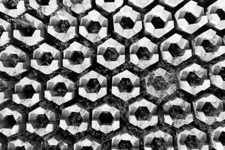 aerial view of tetrapods landscape in black and whiteの写真素材