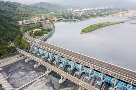 landmark of Jiji weir, the management center of Zhuo-Shui river water at Jiji town, Nantou, Taiwanの写真素材