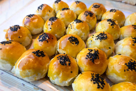group of Yolk pastry on a table, closeup imageの写真素材