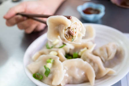 boiled jiaozi, Taiwan famous snack of Chinese dumplingの写真素材