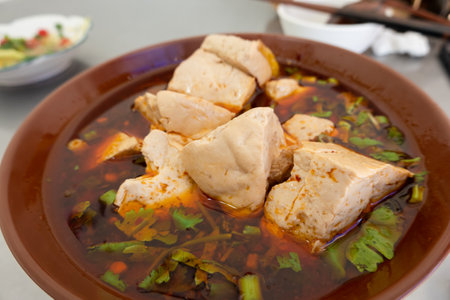 spicy boiled stinky tofu with soup, taiwanese famous snacksの写真素材