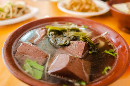 traditional Taiwanese snack, a bowl of pork blood soupの写真素材