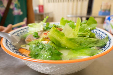 closeup image of Vietnamese pho at a restaurantの写真素材