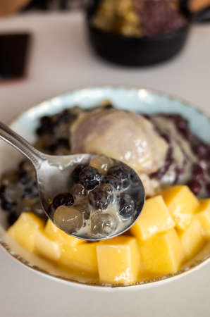 cold shaved ice with colorful dessert, famous Taiwan snacksの写真素材