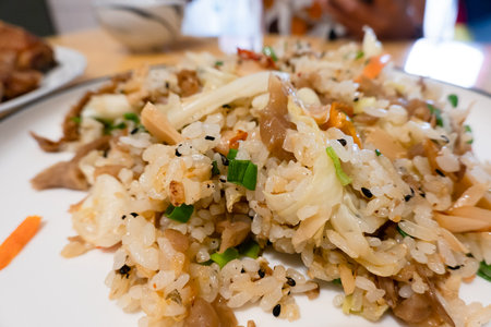 chinese fried rice on a plate in the restaurant in Taiwanの写真素材