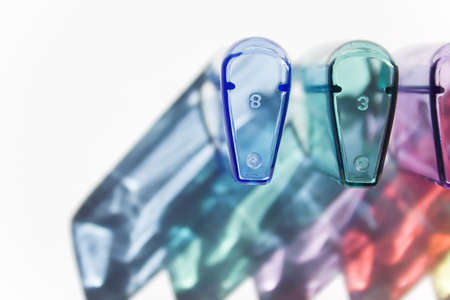 protectors of toothbrush top down view in white backgroundの写真素材
