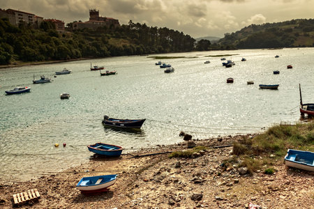 Landscape boats in San Vicente de la Barquera, Cantabria, Spain.Horizontal image.