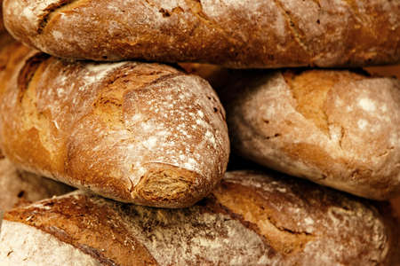 Homemade bread on a traditional craftsman market.Horizontal image.の写真素材