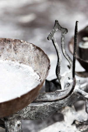 Steelyard on a traditional craftsman market.Vertical image.の写真素材