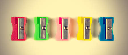 Sharpener colors in vintage style. Horizontal image.の写真素材