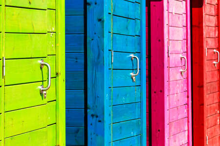 Beautiful colorful beach cabins closeup. Horizontal image.の写真素材