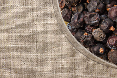 Juniper close up on sackcloth. Ideal for flavoring Gin Tonic.の写真素材