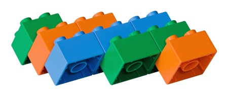 Blue, green and orange toy bricks