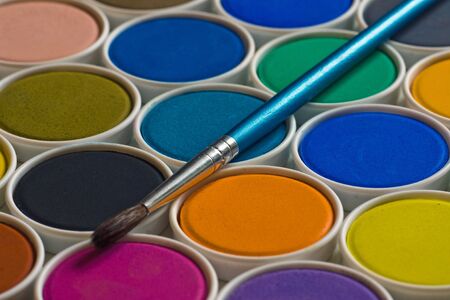 Watercolor paint and brushの写真素材