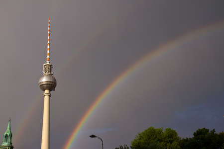 Rainbows and television tower in Berlinの写真素材