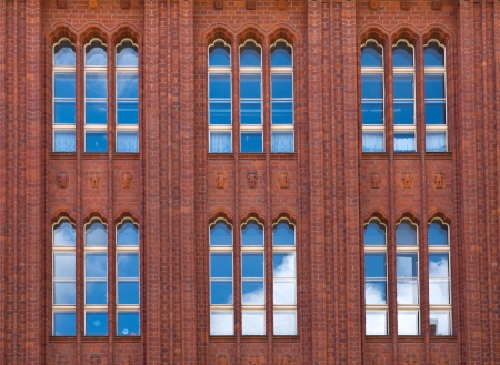 Brickwall facade with reflections の写真素材