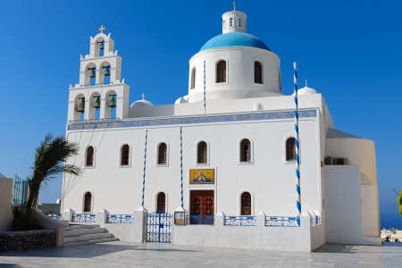 The church at the main square in Oia, Santoriniの写真素材