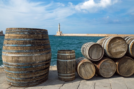 Barrels in the port of Chaniaの写真素材