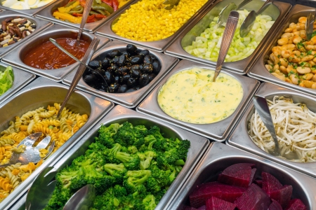 Detail of a beautiful salad buffet with a rich choiceの写真素材