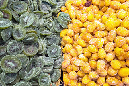 Dried kiwis and kumquatsの写真素材