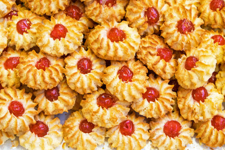 Italian pastry with a red fillingの写真素材