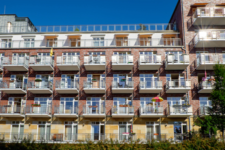 Apartment house with many balconiesのeditorial素材