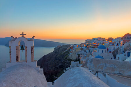 Oia village on Santorini after sunset Icelandの写真素材