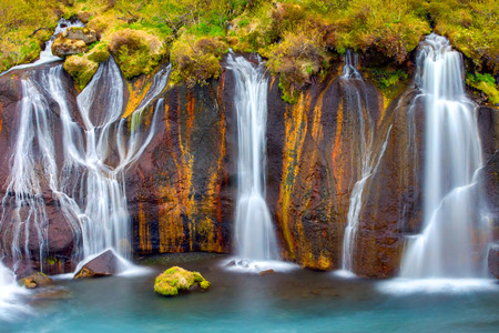 Detail of the Hraunfossar Falls in Icelandの写真素材
