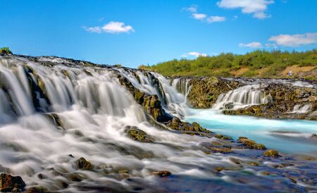The idyllic Bruarfoss waterfall near Reykjavik in Icelandの写真素材