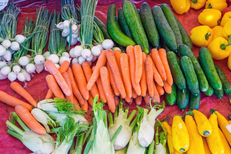Different vegetables for sale at a marketの写真素材