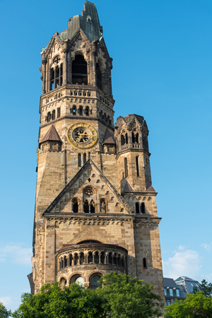 The damaged Kaiser Wilhelm Memorial Church, one of Berlin's landmarksの写真素材
