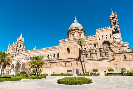 The beautiful cathedral of Palermo, Sicily, on a sunny dayの写真素材