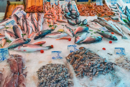 Fish and seafood at the Vucciria market in Palermo, Sicilyの写真素材