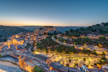 Dawn at the old baroque town of Ragusa Ibla in Sicily, Italyの写真素材
