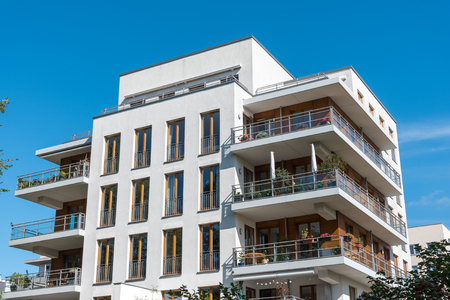 New white apartment houses seen in Berlin, Germanyの写真素材